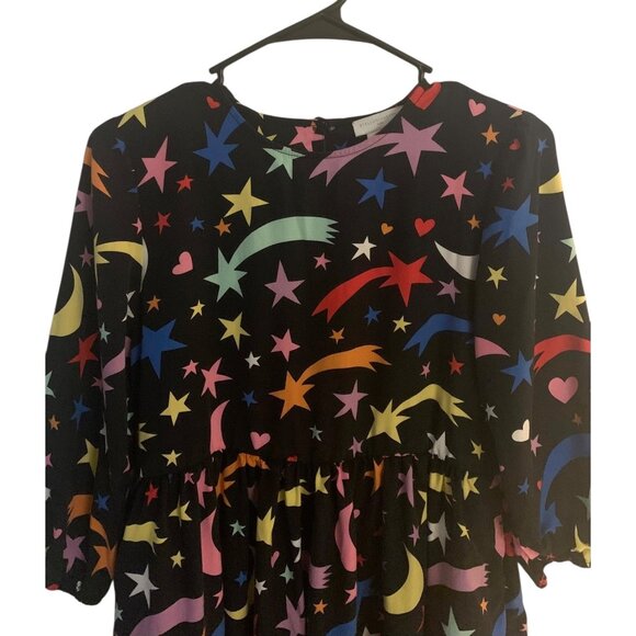 STELLA McCARTNEY Girl's Black Multicolor Shooting Stars Peplum Dress Size 14 - Picture 5 of 11